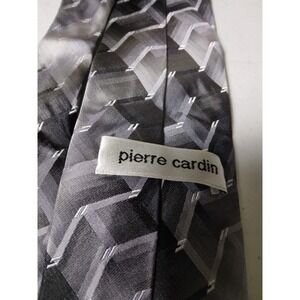 PIERRE CARDIN Vintage made in USA 100% Silk Tie Men's Black gray white tie